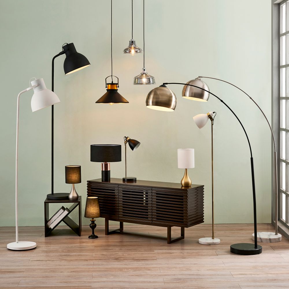 Sarah Metal Table Lamp with Touch Light, Cream Fabric Shade