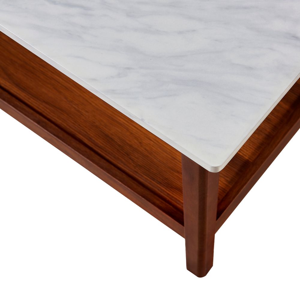 Wooden Coffee Table Faux Marble Finish Modern Design TV Unit