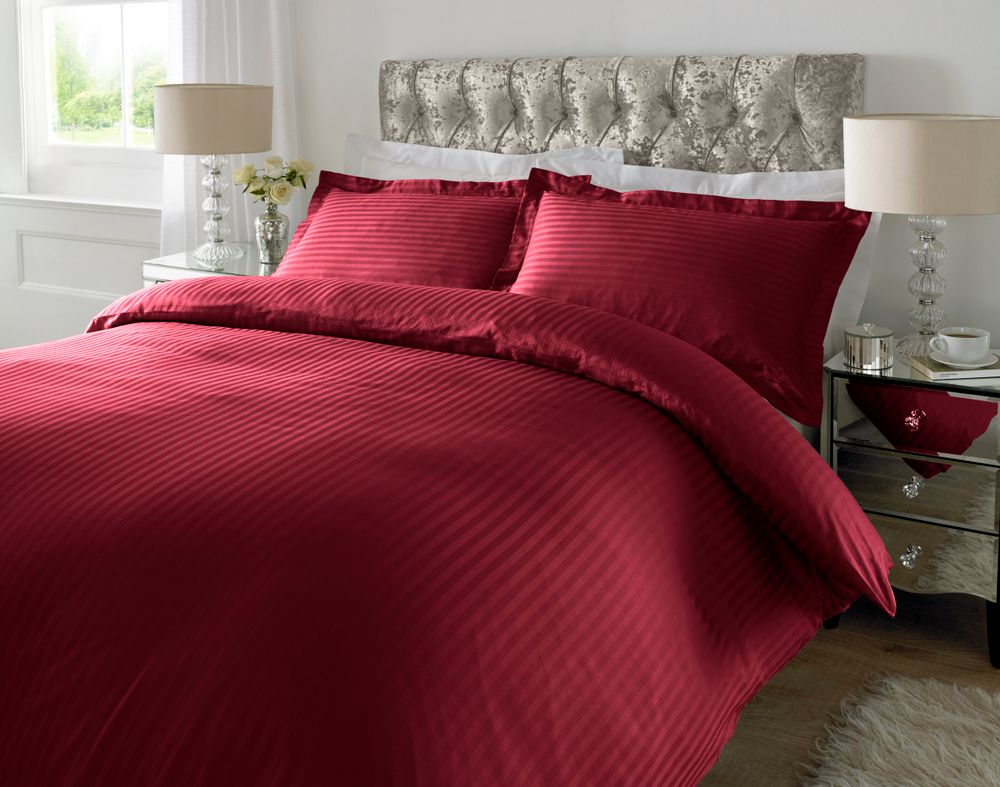 300 TC - 100% Cotton Sateen Stripe Duvet Cover Set Maroon
