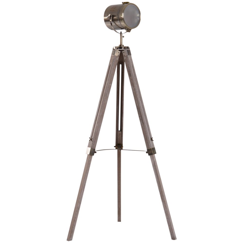 Vintage Tripod Floor Lamp Spotlight Searchlight Height Adjustable Copper Finish