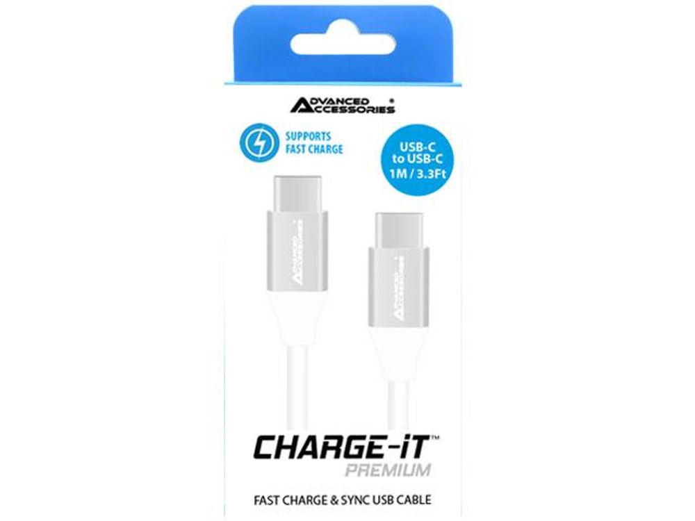 Advanced Accessories Charge IT Premium USB C to USB C Cable 1M White