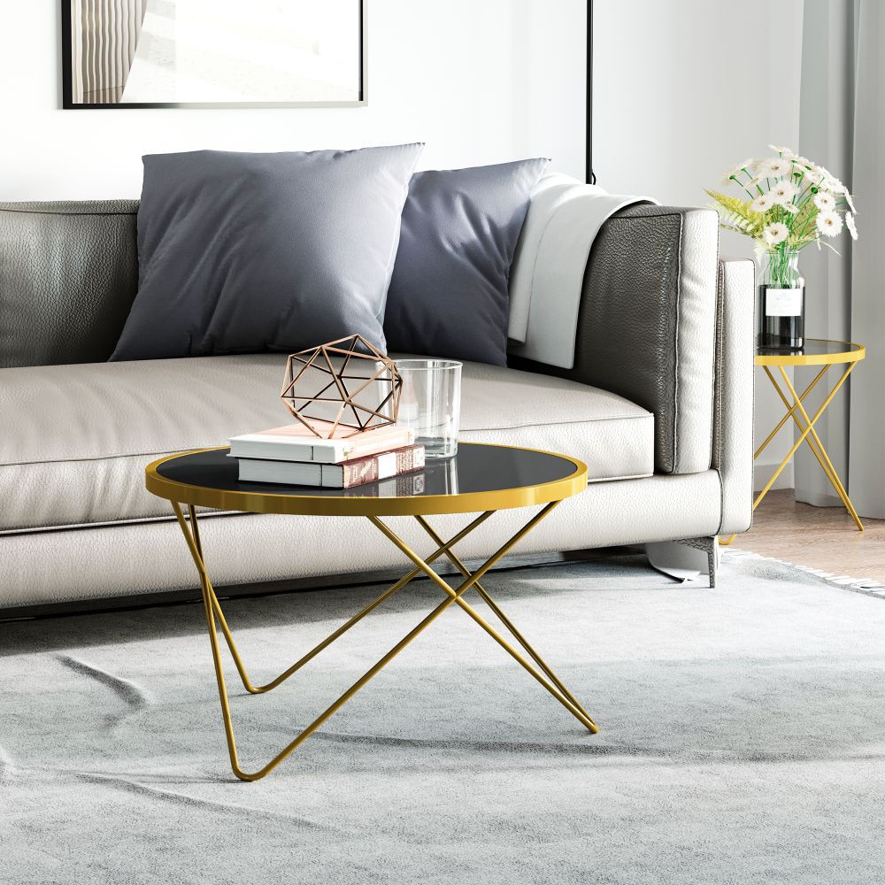 Tempered Glass Coffee Table Art Deco Side End Table w/ Hairpin Legs 65x65x40cm