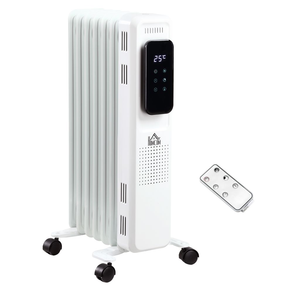 1630W Oil Filled Radiator, 7 Fin Portable Heater w, Timer Remote Control White