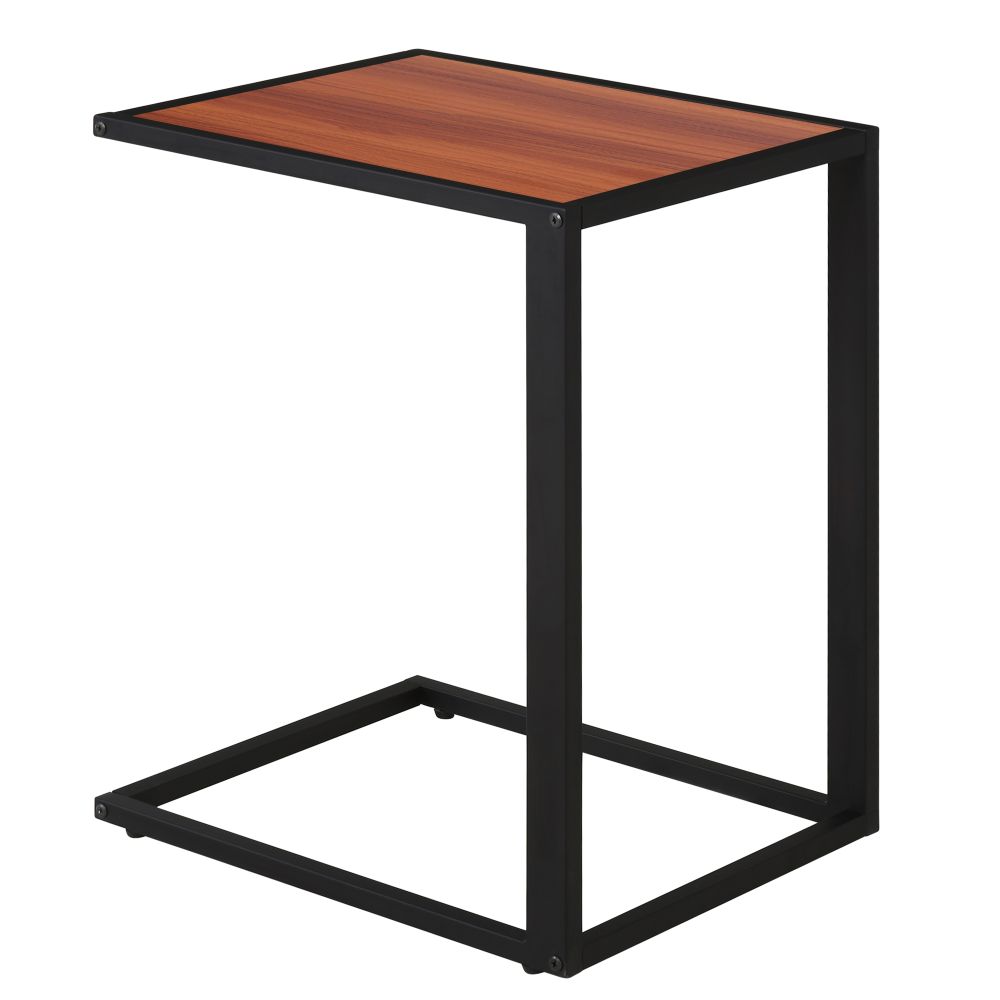Industrial C-Shape Side Table w, Steel Frame Wide Base Foot Pads Walnut