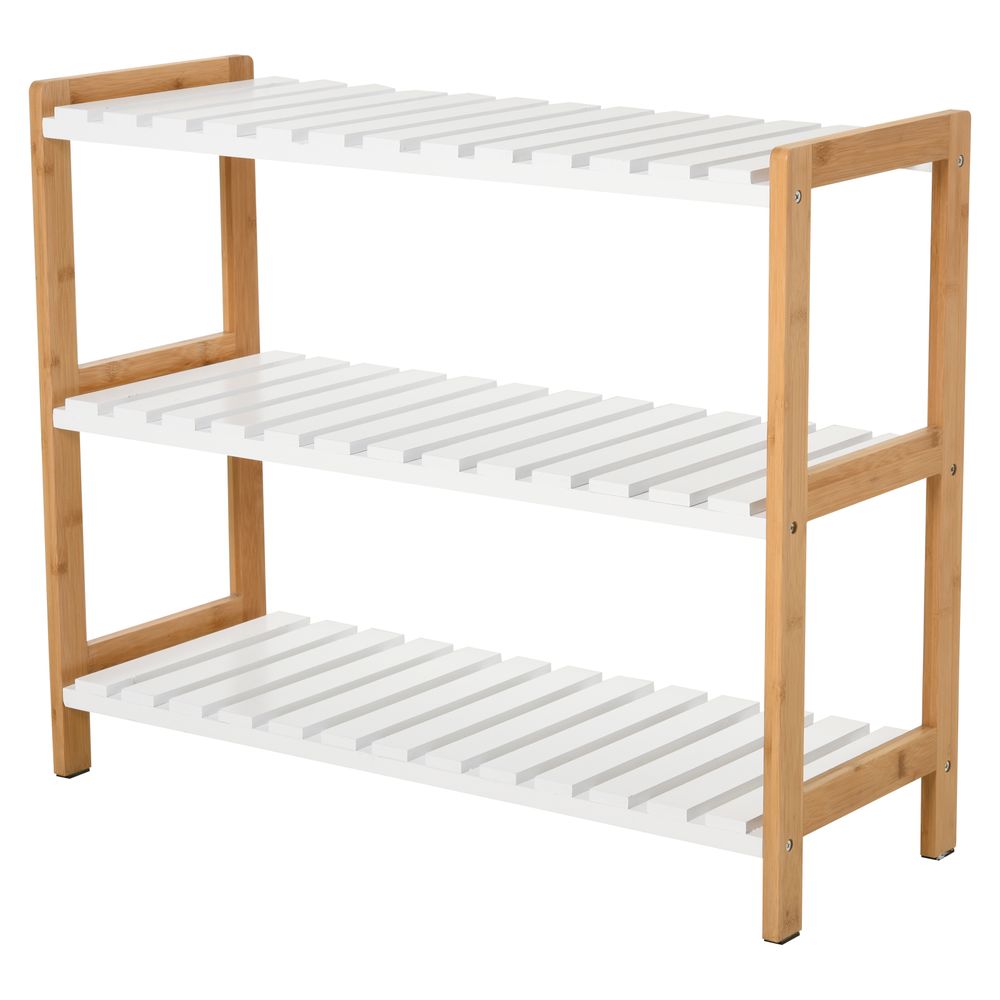 3-Tier Shoe Rack Wood Frame Slatted Shelves Storage 70L x 26W x57.5H cm