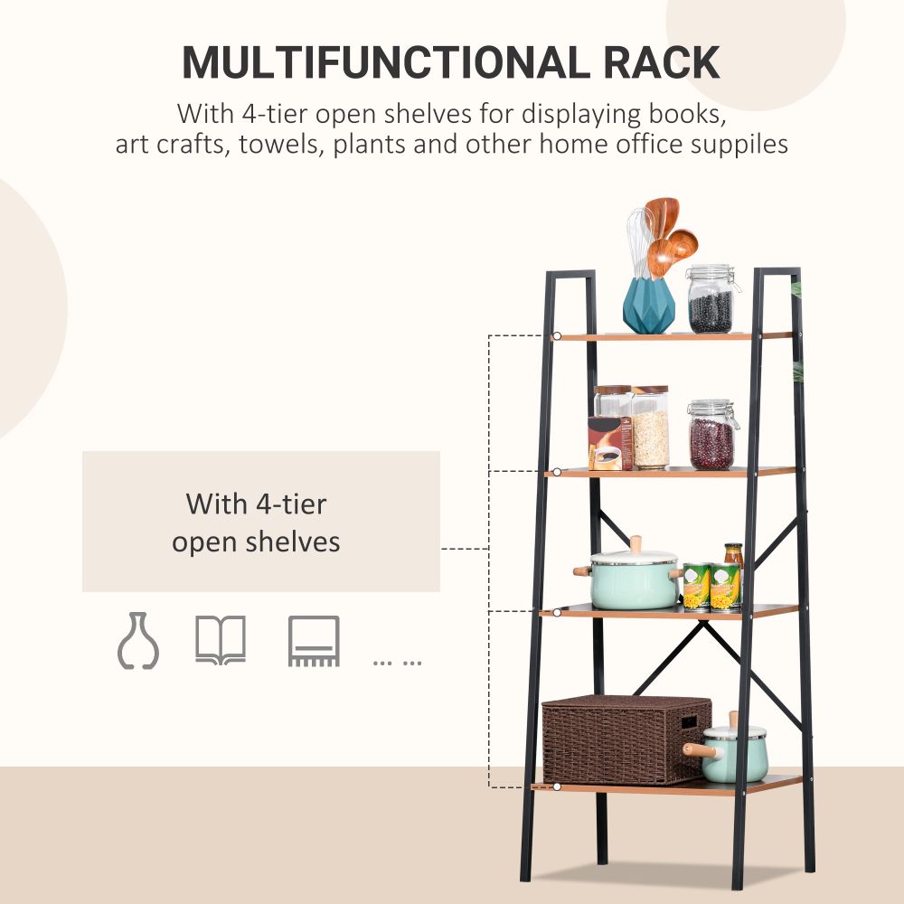 4-Tier Vintage Ladder Shelf Bookcase Storage Rack Stand Plants DisplayBookshelf
