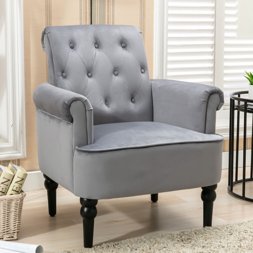 Accent Chair Tufted Button with Arms Upholstered Velvet Chair & Solid Wood Legs