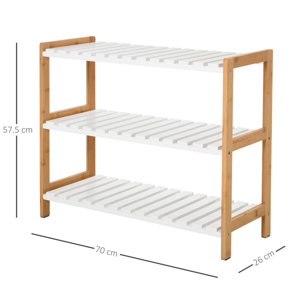 3-Tier Shoe Rack Wood Frame Slatted Shelves Storage 70L x 26W x57.5H cm