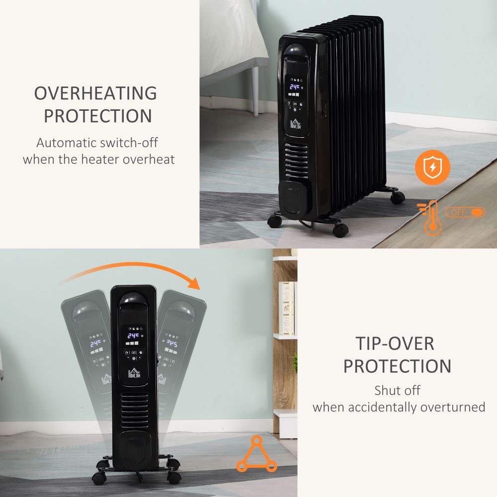 2720W Oil Filled Portable Radiator Space Heater with Remote Control - Black