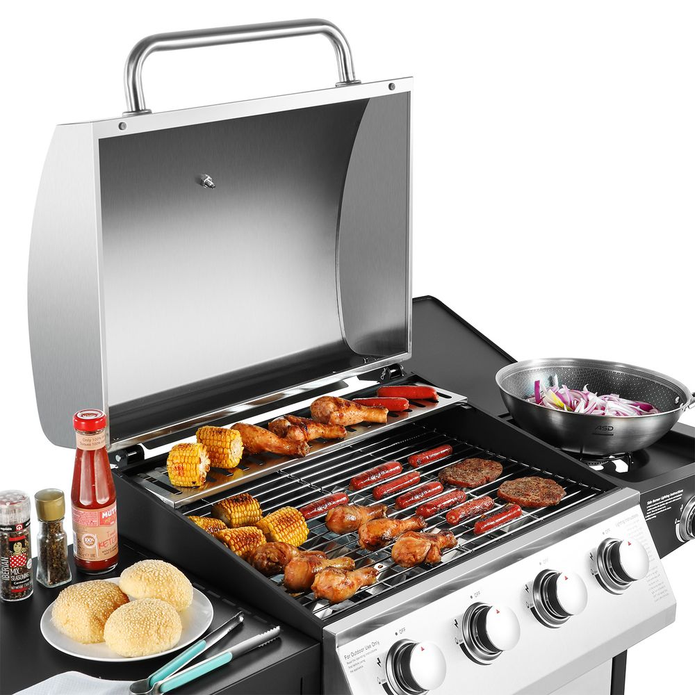 BBQ Grill with 4 Stainless Steel Burners & Side Burner