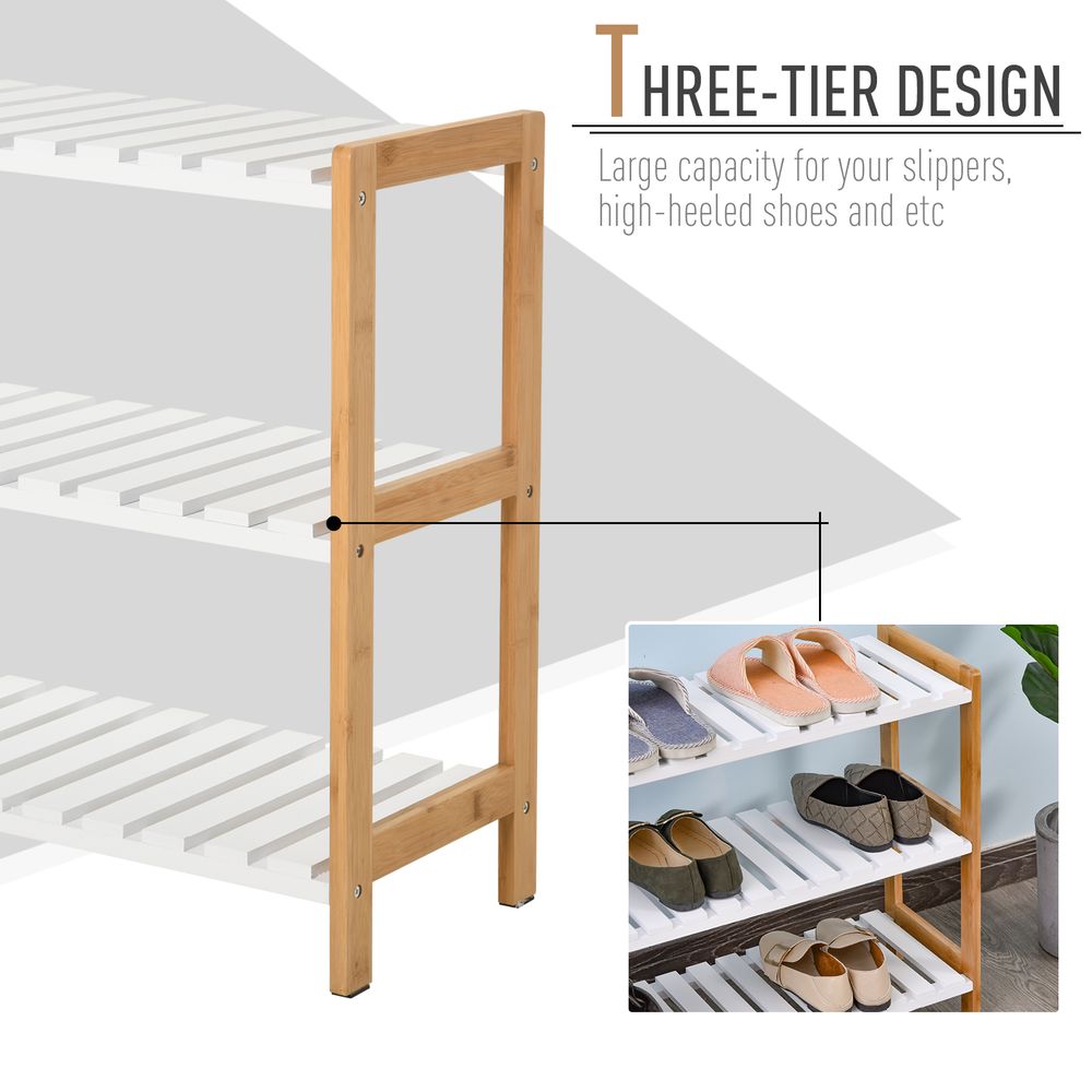 3-Tier Shoe Rack Wood Frame Slatted Shelves Storage 70L x 26W x57.5H cm