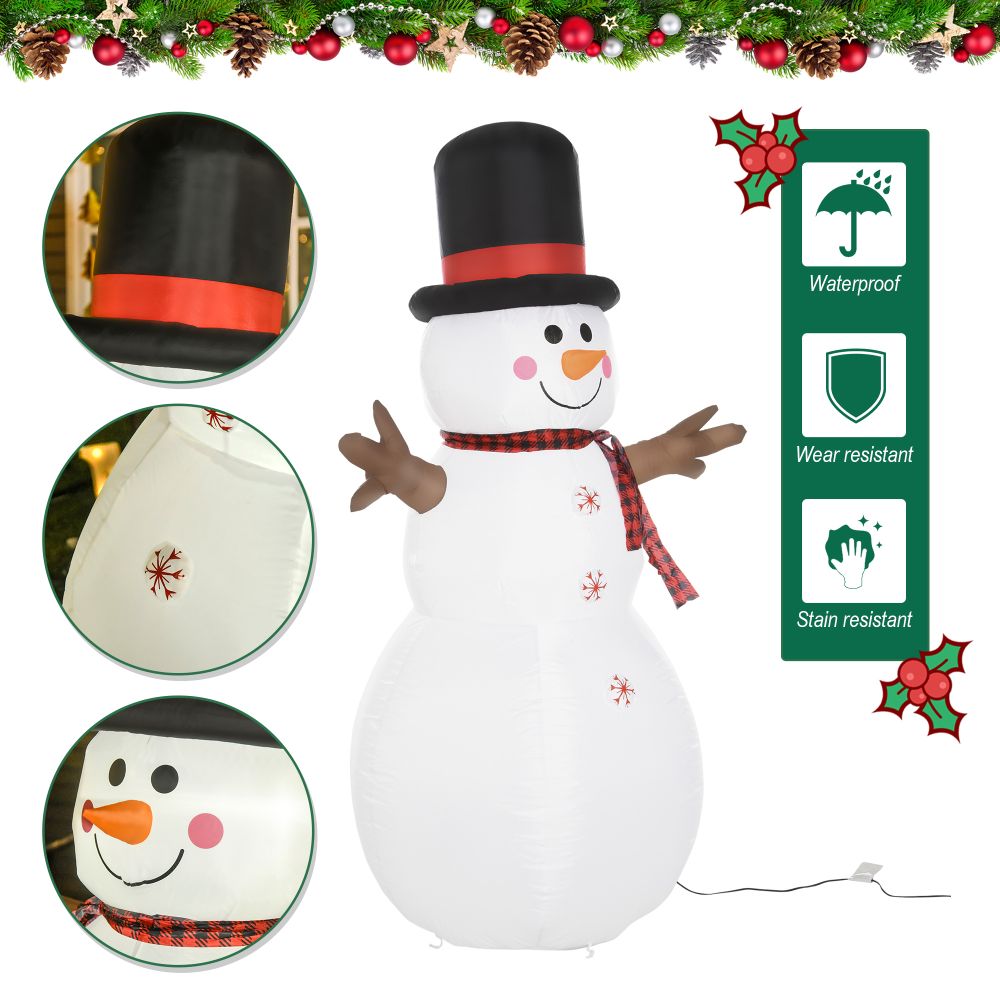 6ft/1.82m Tall Giant Inflatable Snowman Christmas with Hat Scarf LED Lights