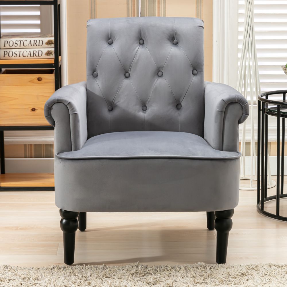 Accent Chair Tufted Button with Arms Upholstered Velvet Chair & Solid Wood Legs