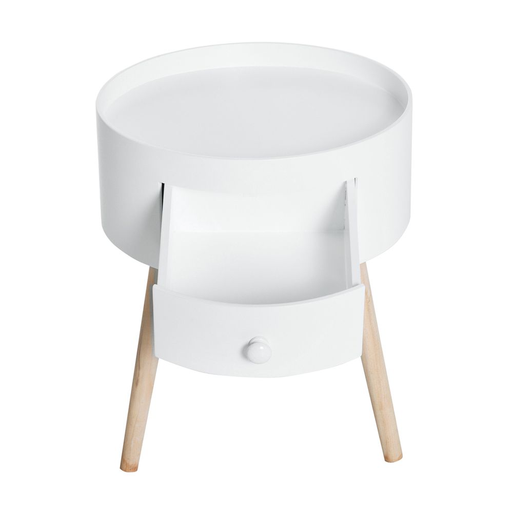 Coffee Table Furniture Bedroom Round Corner Drawer Storage Unit White Office