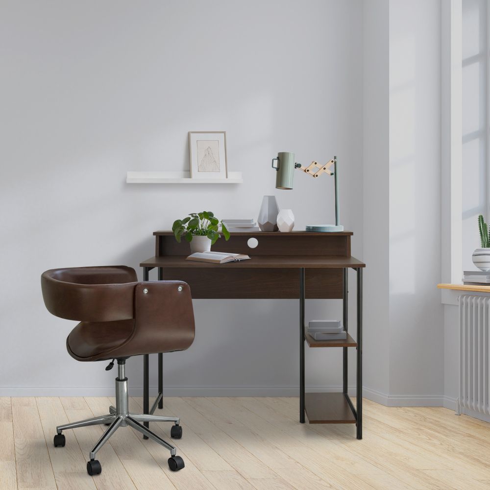 35" Wooden Home Office Study Computer Desk & Shelves Brown