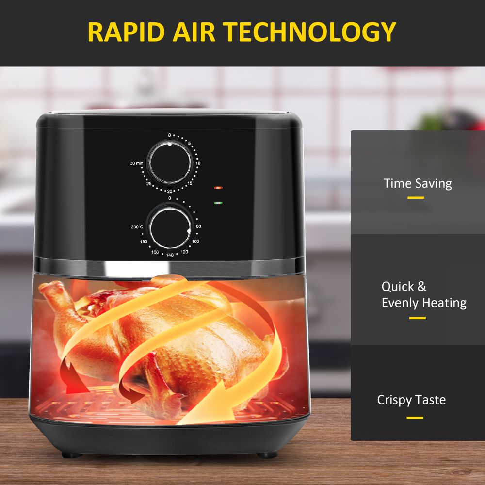 Air Fryer 1500W 4.5L Air Fryers Oven w, Rapid Air Circulation and Timer Black