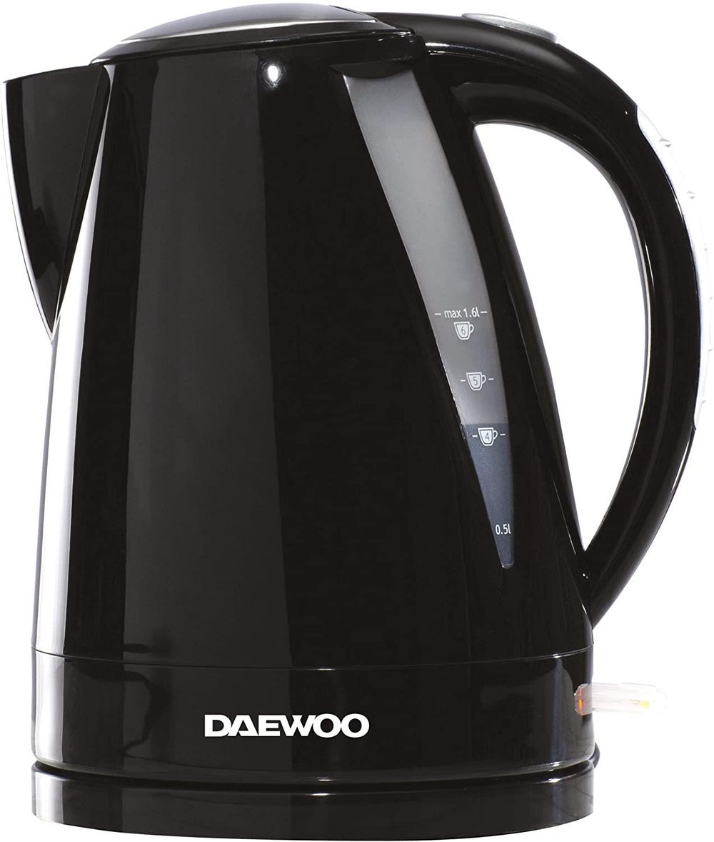 Daewoo Balmoral 1.6L Plastic Kettle (220-240V/50-60Hz/2520-3000W) with Removable & Washable Limescale Filter and 360 Rotation Base, Locking Lid with Auto & Manual Switch Off and LED Indicator - Black