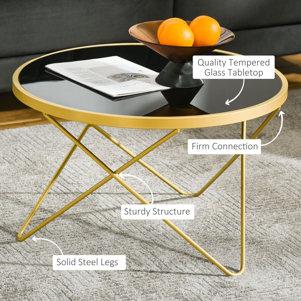 Tempered Glass Coffee Table Art Deco Side End Table w/ Hairpin Legs 65x65x40cm