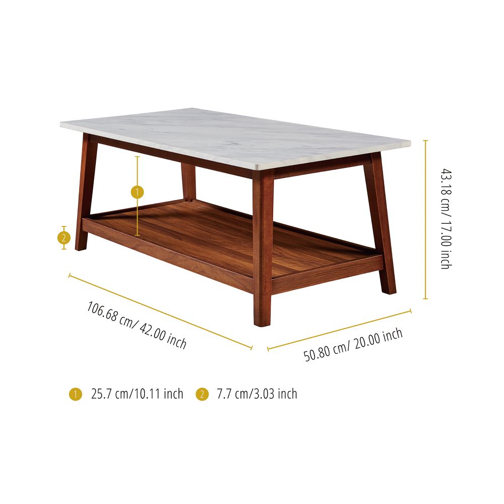 Wooden Coffee Table Faux Marble Finish Modern Design TV Unit