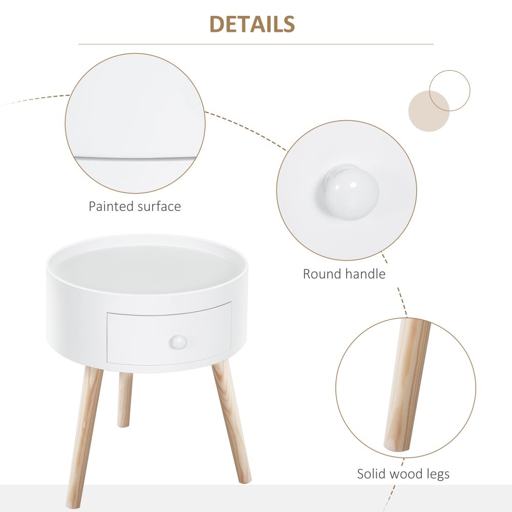 Coffee Table Furniture Bedroom Round Corner Drawer Storage Unit White Office