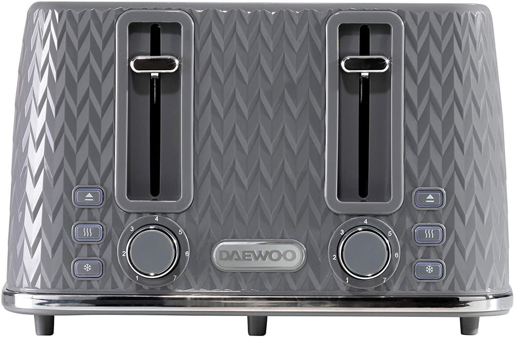 Daewoo SDA1865 Argyle Patterned Reheat, Defrost & Cancel Controls and Electronic Browning Feature, Removable Crumb Tray and Anti-Jam Function, 220-240V/50-60Hz, Grey 4 Slice Toaster
