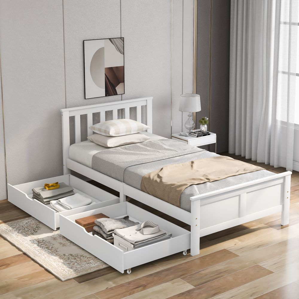 Wooden Solid White Pine Storage Bed with Drawers Bed Furniture Frame