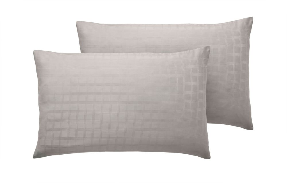 400TC - 100% Cotton Satin Stripe Check Pillowcase Pair Silver Grey