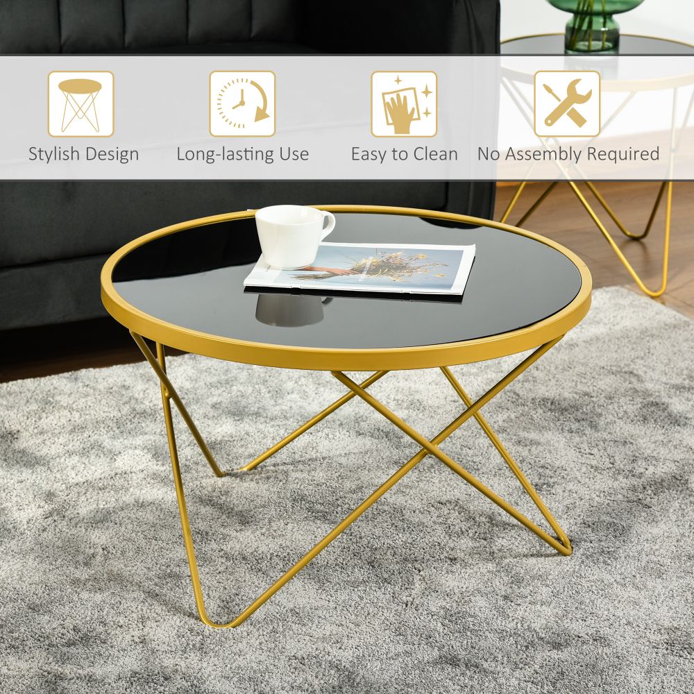 Tempered Glass Coffee Table Art Deco Side End Table w/ Hairpin Legs 65x65x40cm