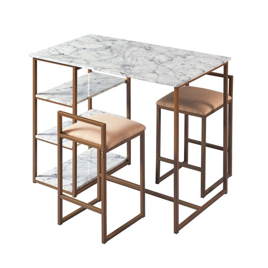 Breakfast Dining Set, Bar Table & 2 Padded Stool Chairs & Storage