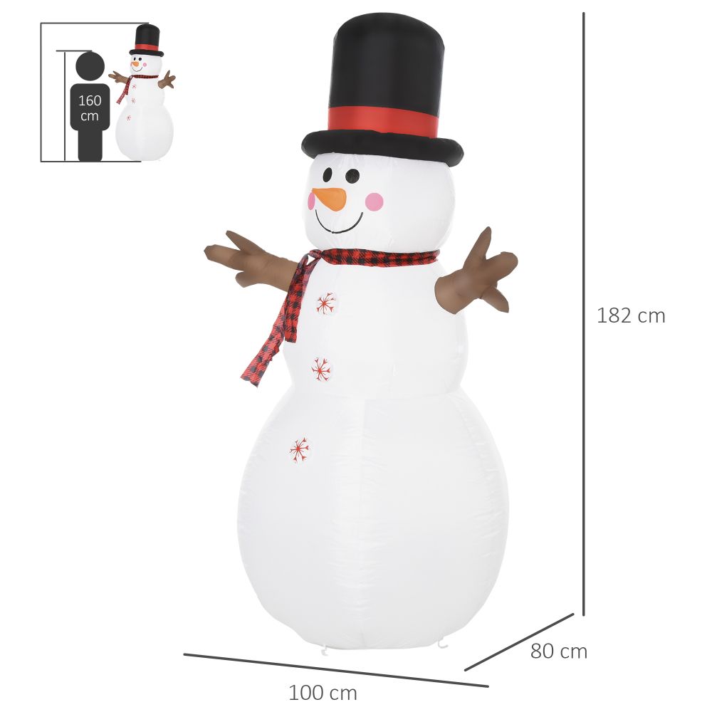 6ft/1.82m Tall Giant Inflatable Snowman Christmas with Hat Scarf LED Lights
