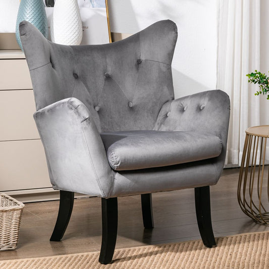 Mid Century Wingback Arm Chair Modern Upholstered High Back Accent Chair