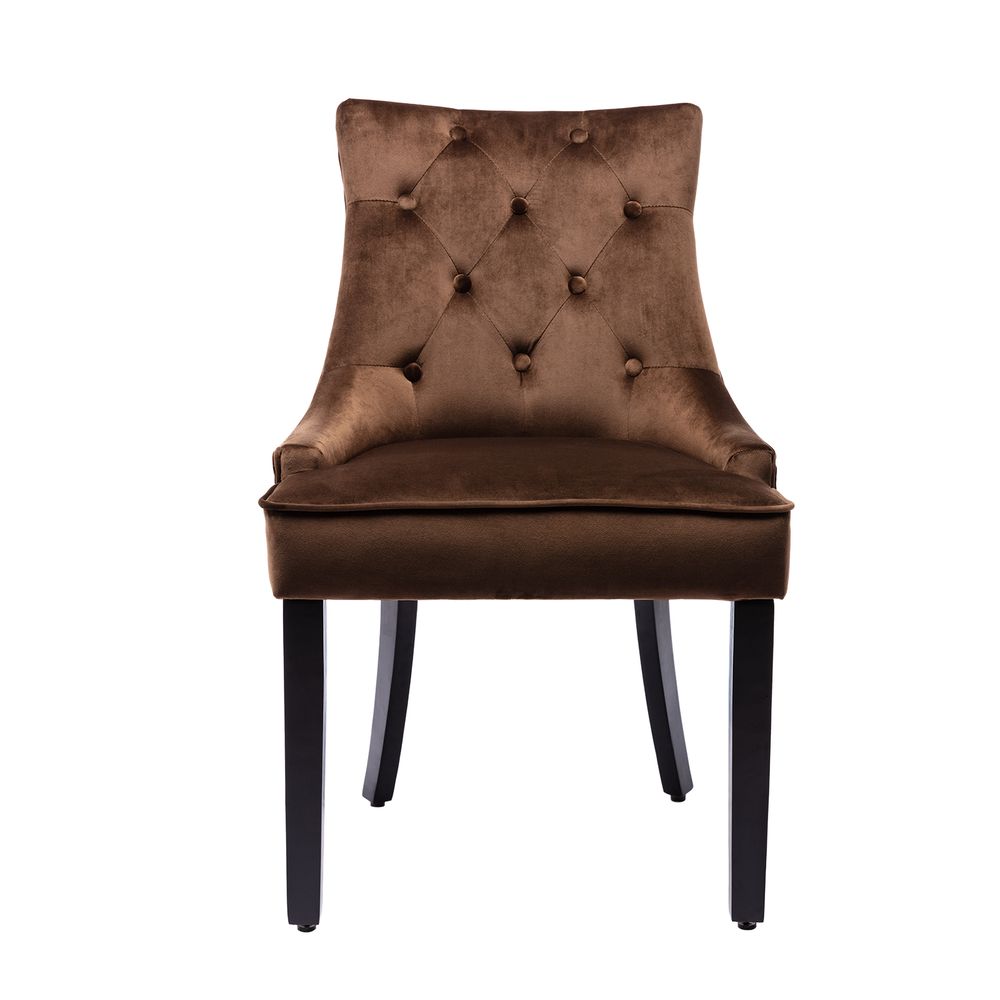 Dining  Chairs in Solid Wood & Brown Velvet