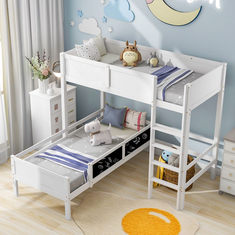 Bunk Bed L Shape Sleeper Bed with Blackborad for Children and Teens 3FT