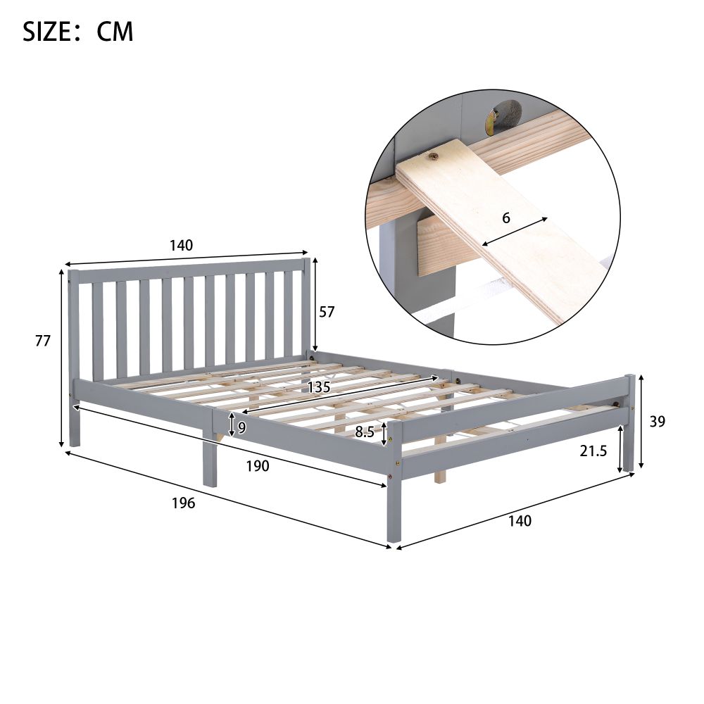 Wooden Bed Frame, Double Bed 4ft6 Solid Wooden Bed Frame, Bedroom Furniture