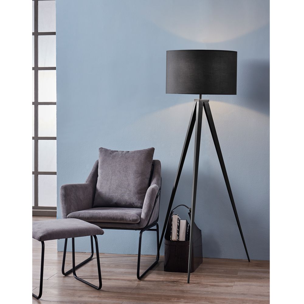 Romanza Tripod Standing Floor Lamp & Shade, Modern Lighting, Black
