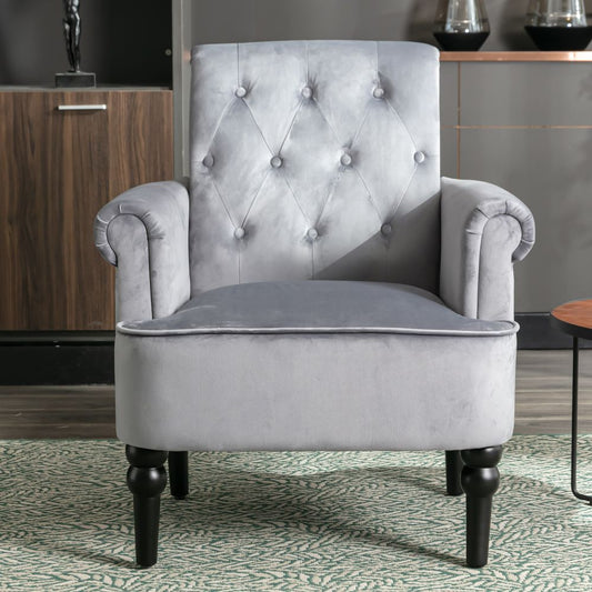 Accent Chair Tufted Button with Arms Upholstered Velvet Chair & Solid Wood Legs