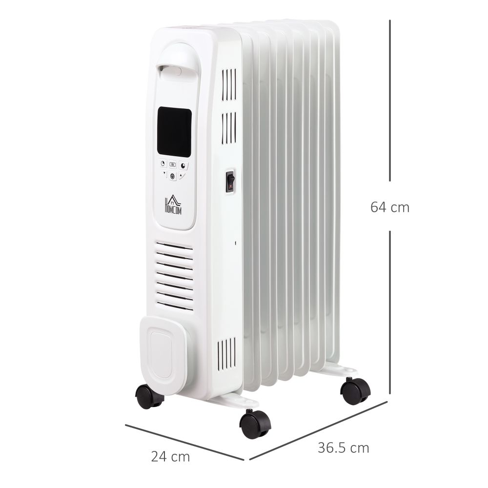 1630W Oil Filled Radiator, 7 Fin Portable Heater w, Timer Remote Control White