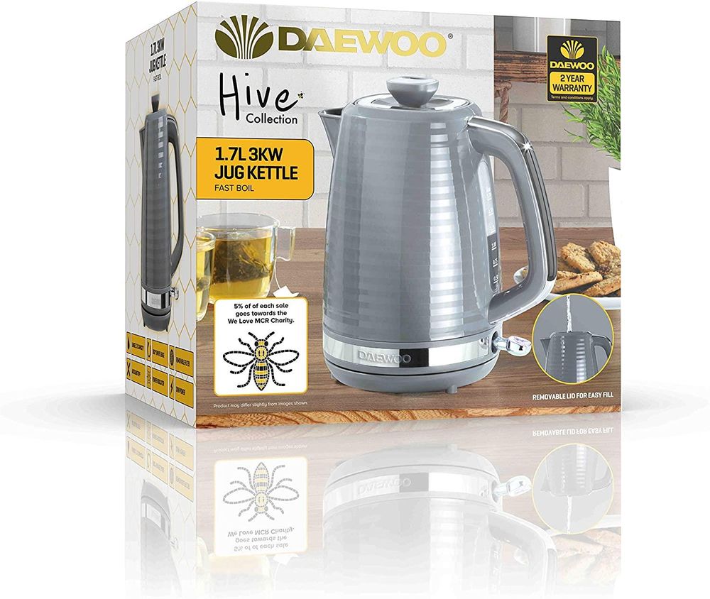 Daewoo Hive 1.7L 3KW Textured Kettle Kitchenware Grey