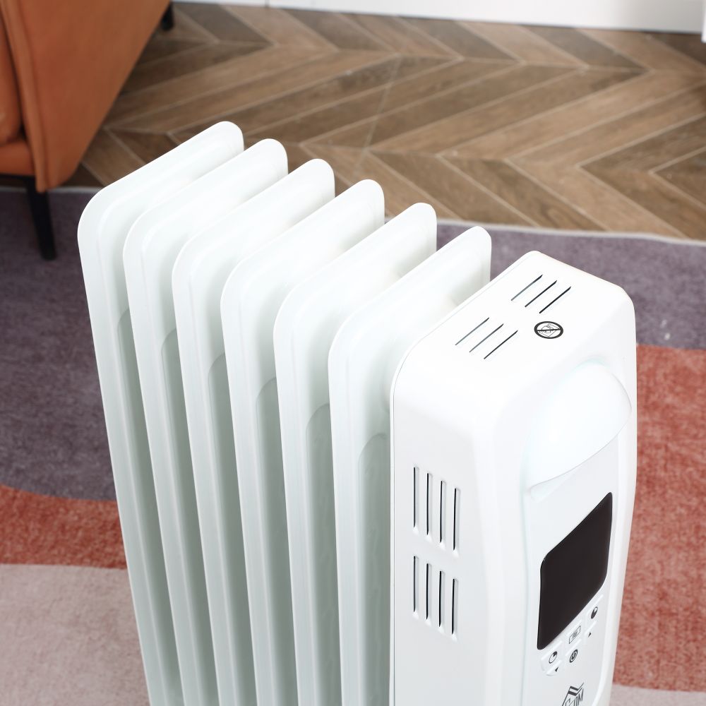1630W Oil Filled Radiator, 7 Fin Portable Heater w, Timer Remote Control White