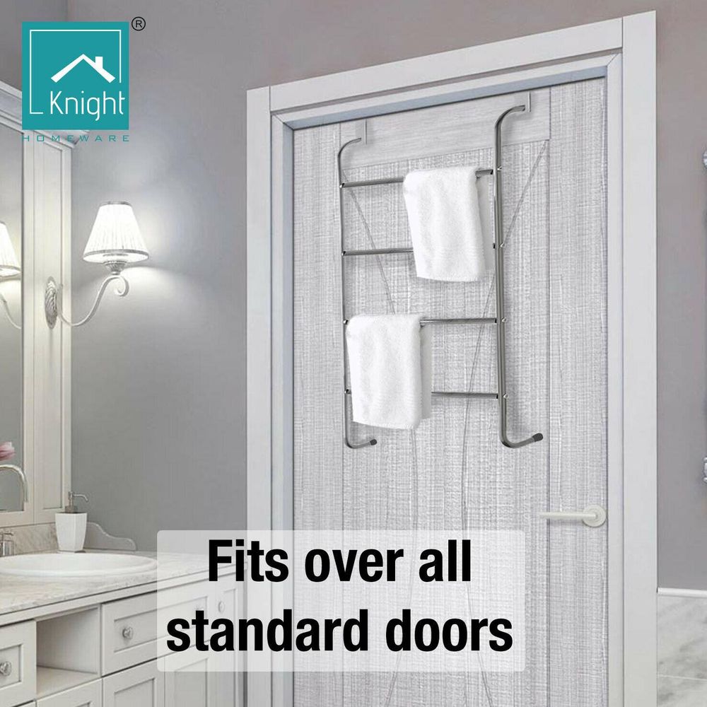 KNIGHT Over the Door 4 Tier Towel Rail Clothes Airer in Chrome Plated Metal