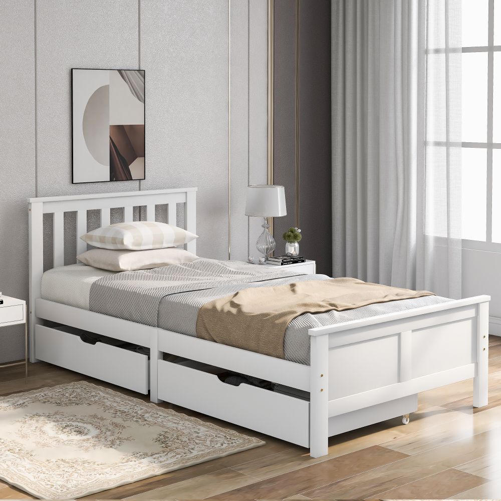 Wooden Solid White Pine Storage Bed with Drawers Bed Furniture Frame