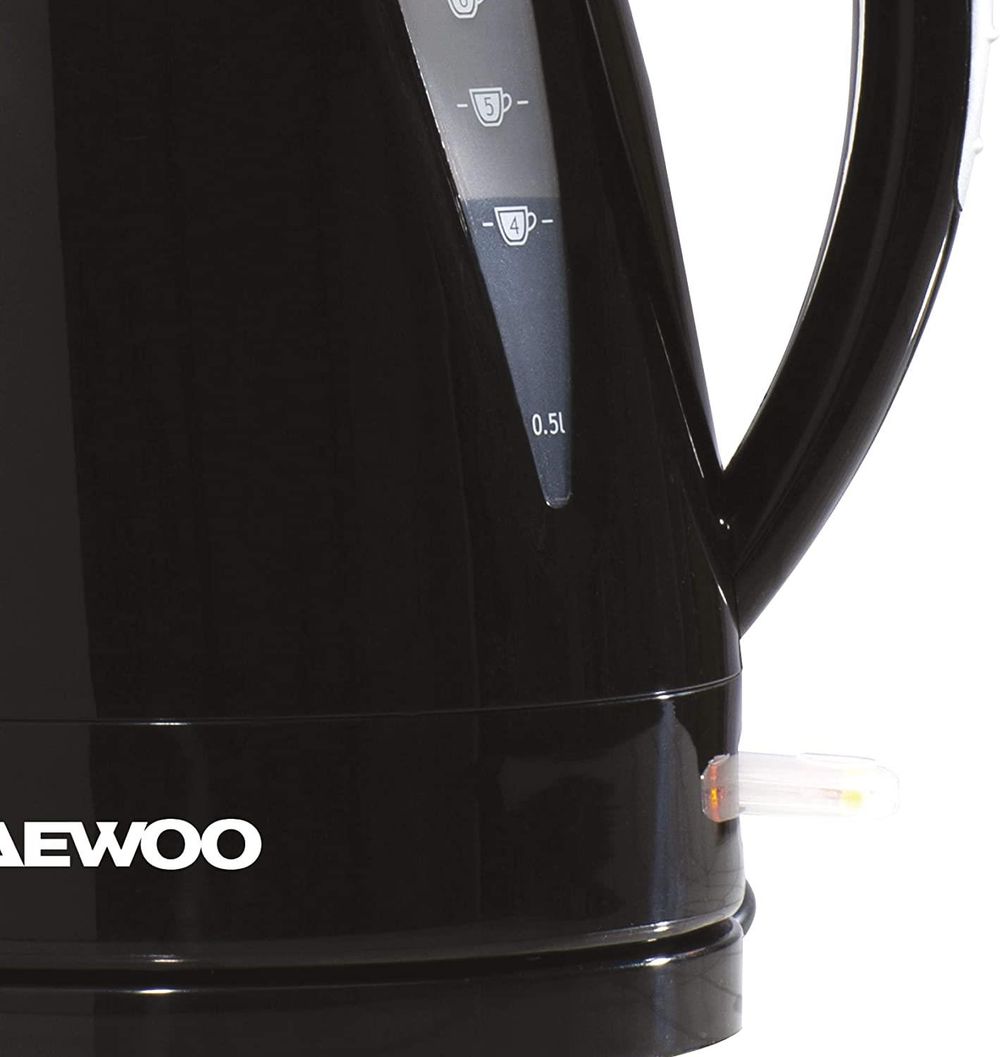 Daewoo Balmoral 1.6L Plastic Kettle (220-240V/50-60Hz/2520-3000W) with Removable & Washable Limescale Filter and 360 Rotation Base, Locking Lid with Auto & Manual Switch Off and LED Indicator - Black