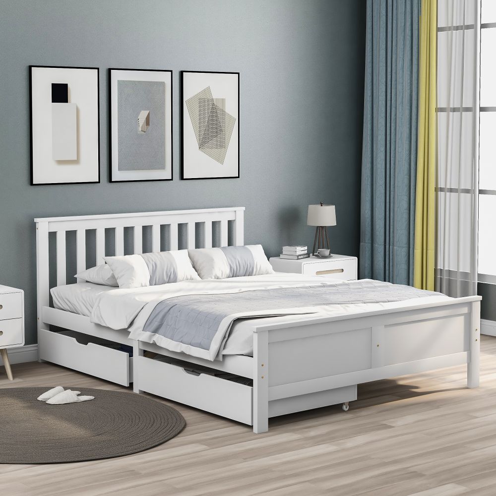 wooden bed with drawers