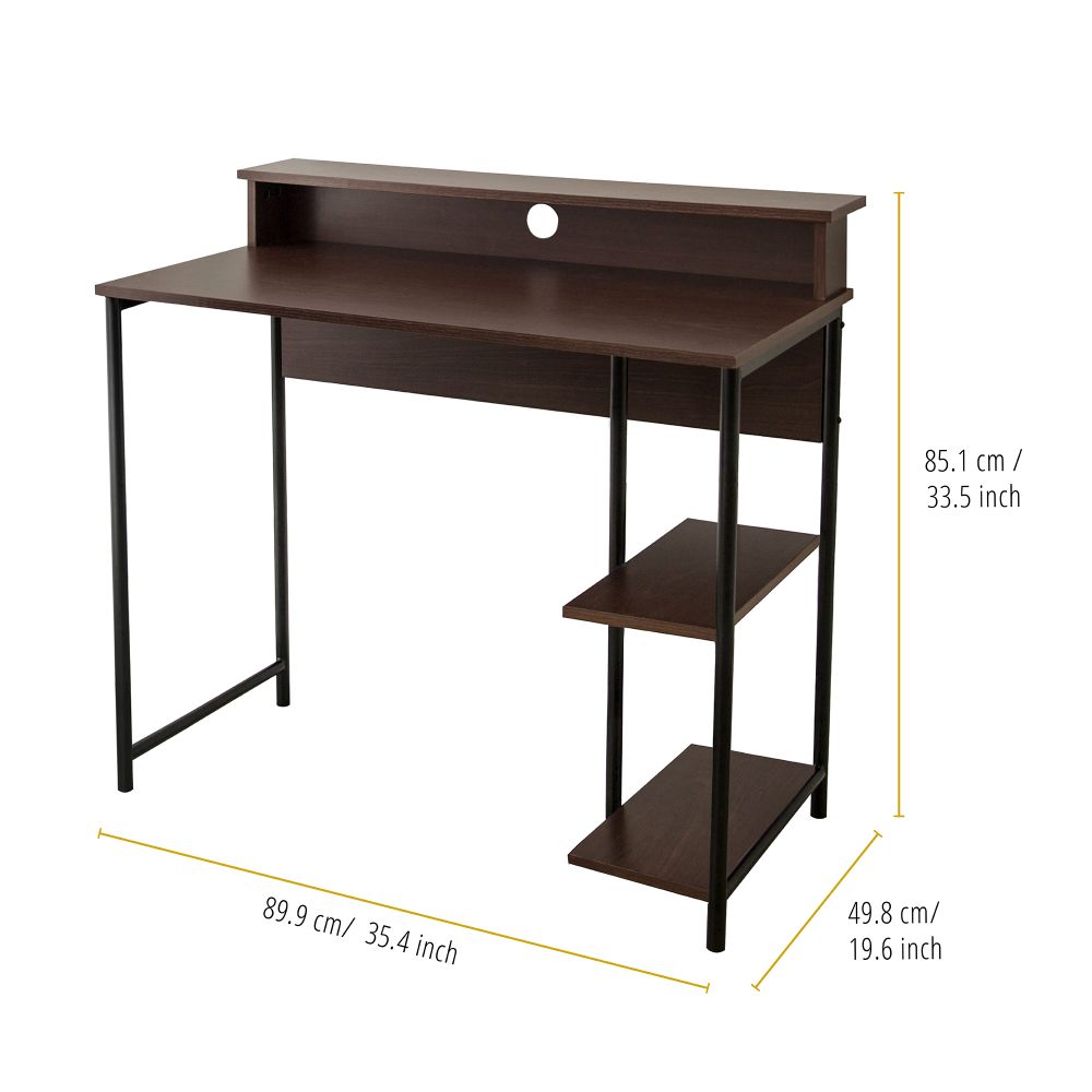 35" Wooden Home Office Study Computer Desk & Shelves Brown