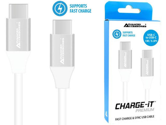 Advanced Accessories Charge IT Premium USB C to USB C Cable 1M White