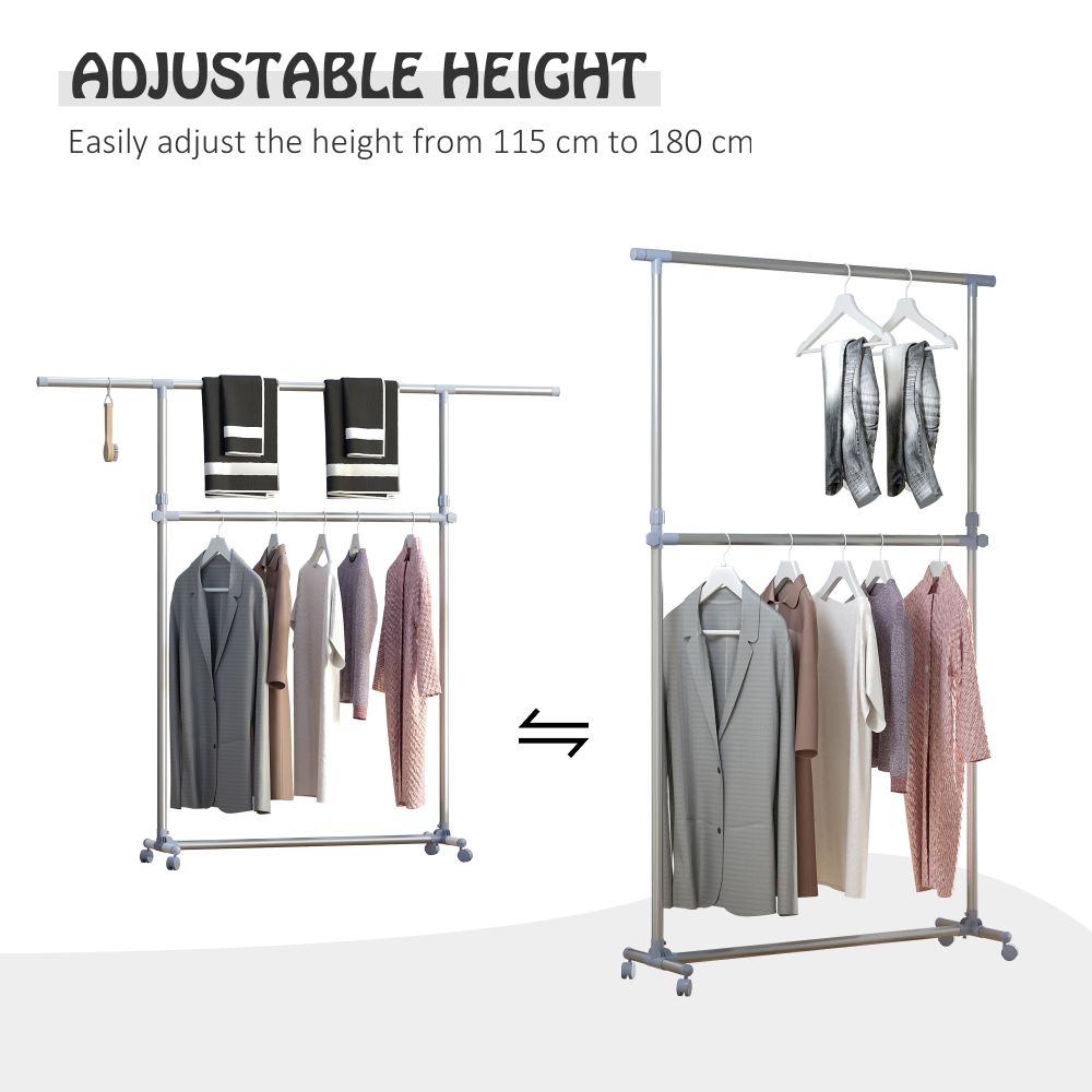 Adjustable Clothes Hanger Storage Clots Rail Garments Shelf Wheels