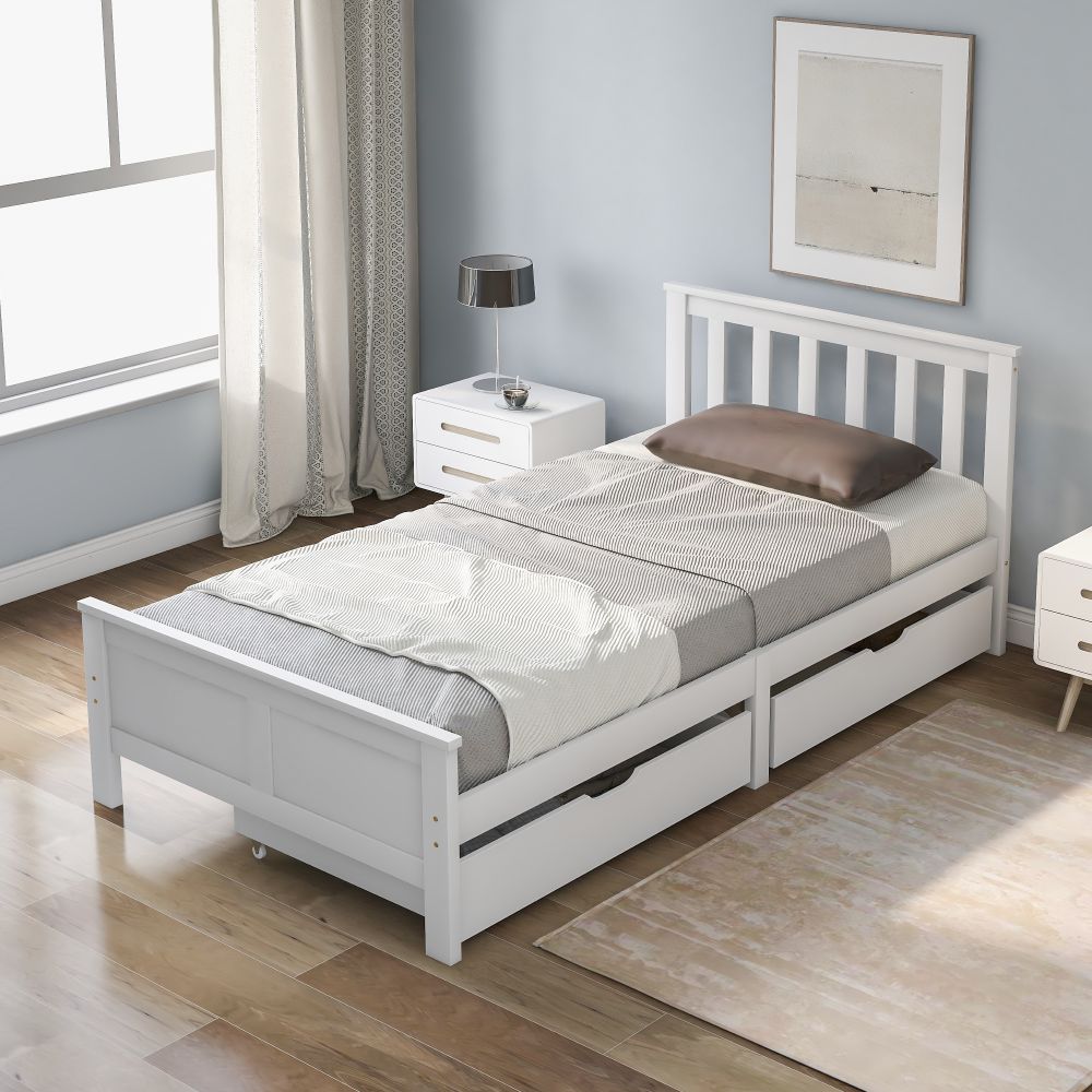 Wooden Solid White Pine Storage Bed with Drawers Bed Furniture Frame
