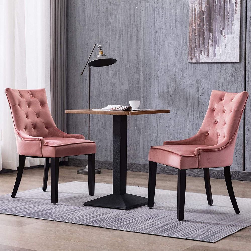 Dining Chairs Set of 2 Velvet Fabric Chairs with Wooden Style Metal Legs for Dining Room Pink(And many