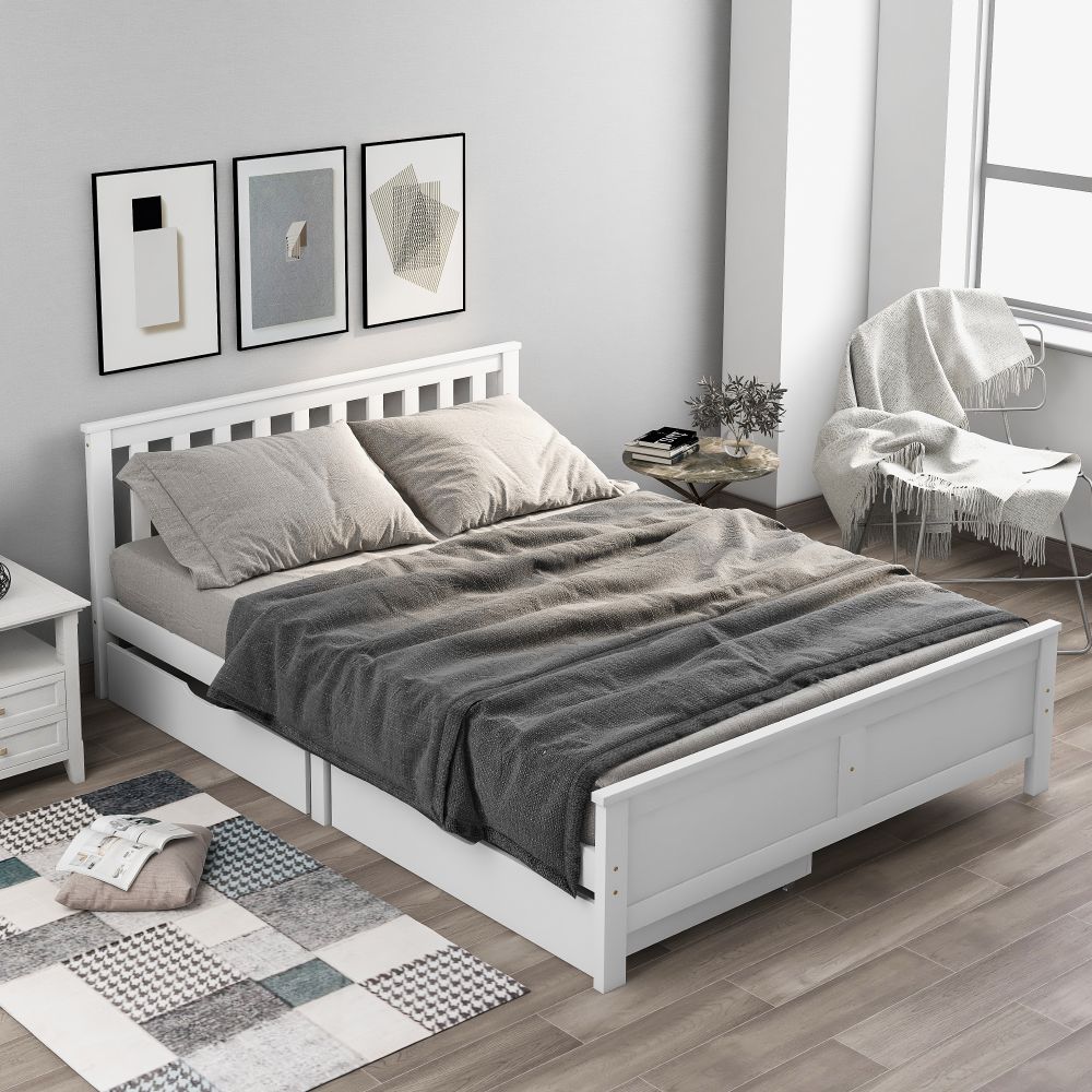 wooden bed with drawers