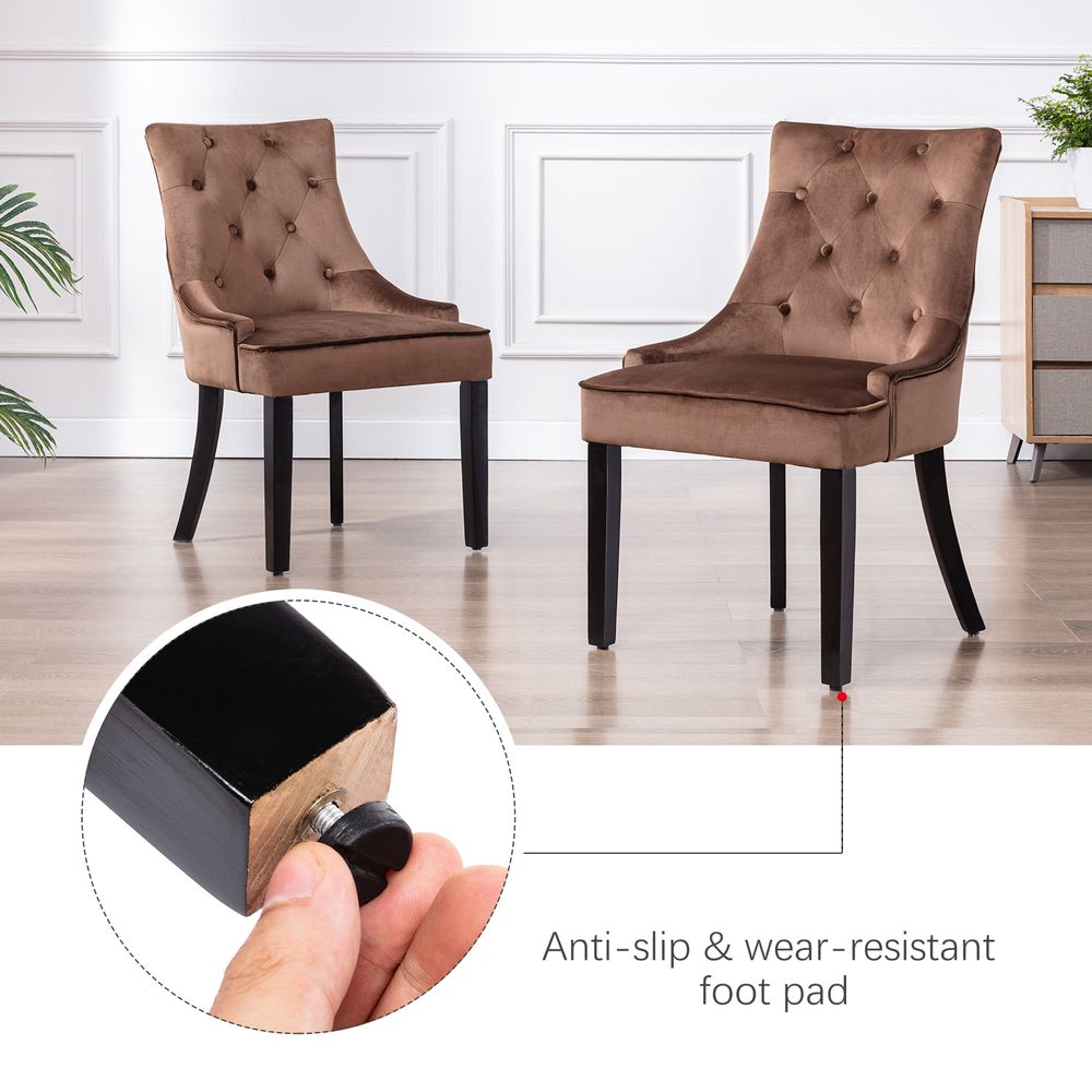 Dining  Chairs in Solid Wood & Brown Velvet